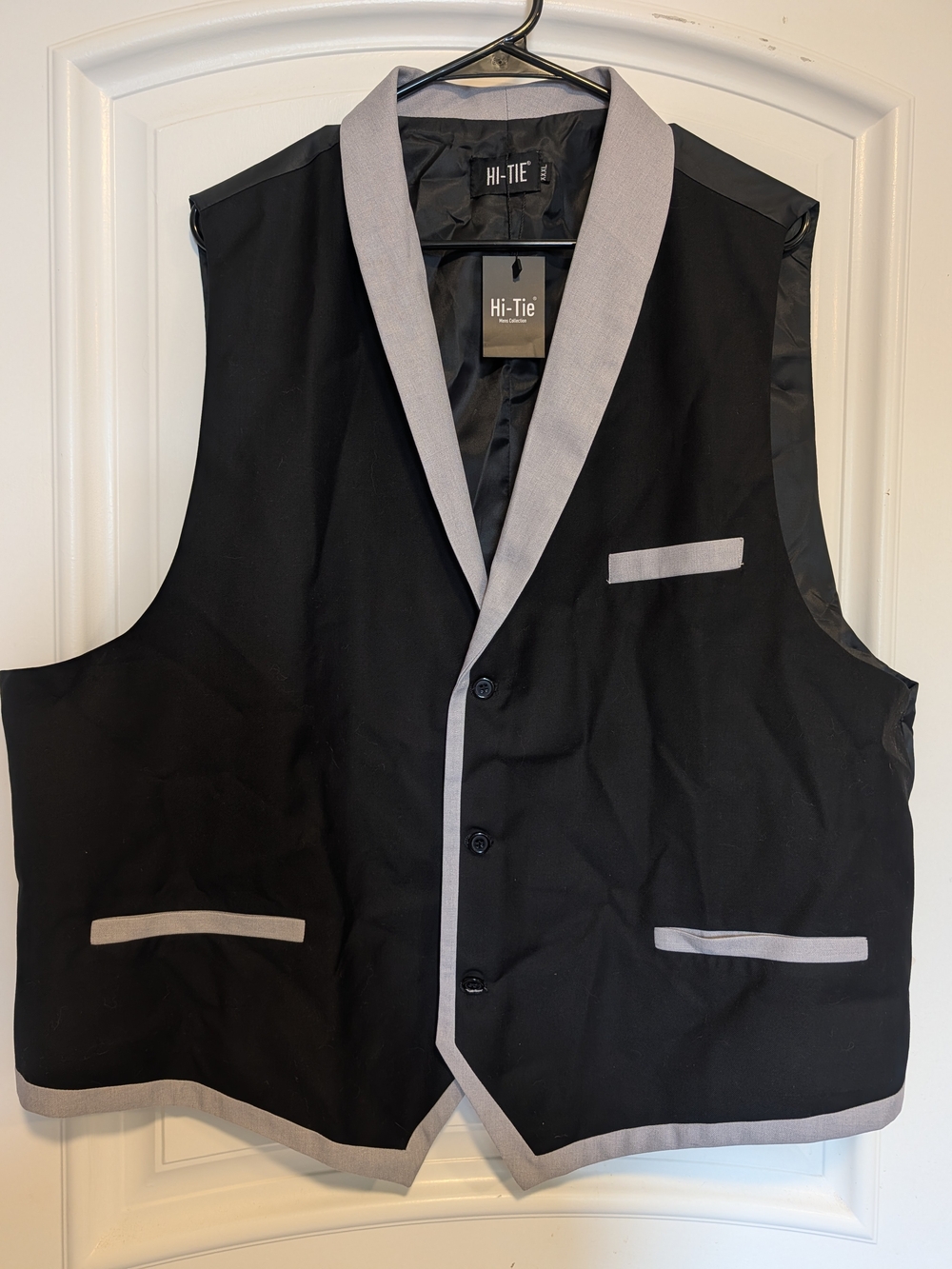 NWT Hi-Tie XXL Mens Tuxedo Suit Vest Shawl Lapel Contrast Trim Black Gray Formal